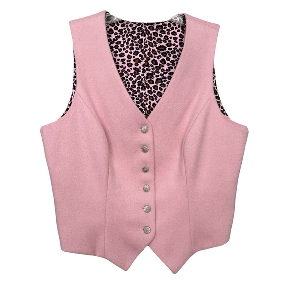 Vintage Pink Leopard Lined Vest Size Medium 90s Y2K - Picture 1 of 7